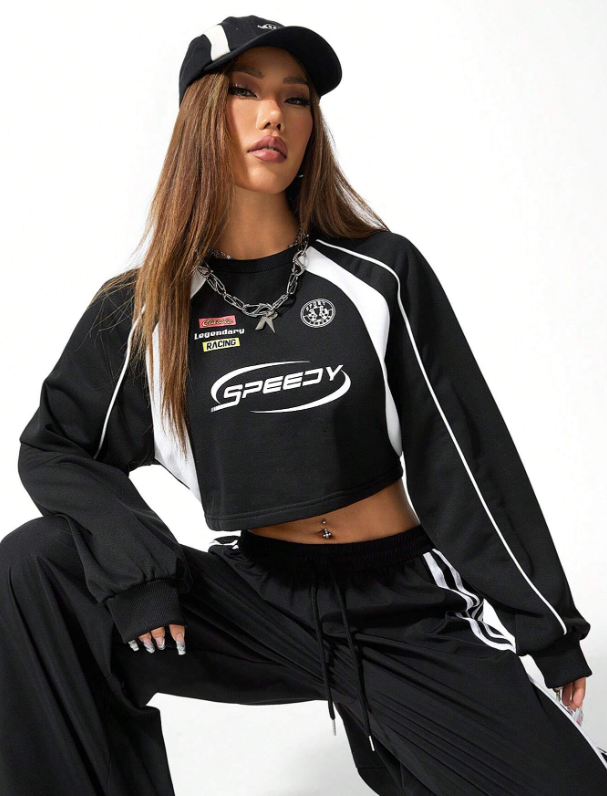Casual Cargo Crew Neck Crop Sweatshirt