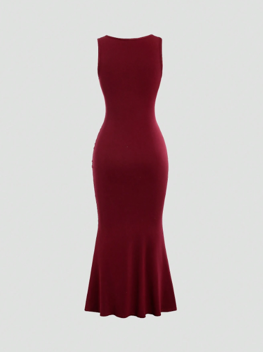 Square Neck Pleated Sleeveless Dress