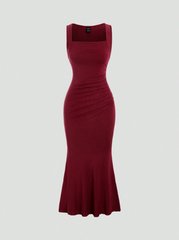 Square Neck Pleated Sleeveless Dress