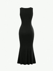 Square Neck Pleated Sleeveless Dress