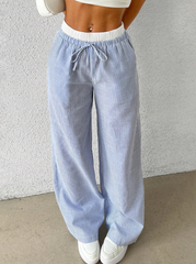 Striped Woven Wide Leg Pants With Loose Fit