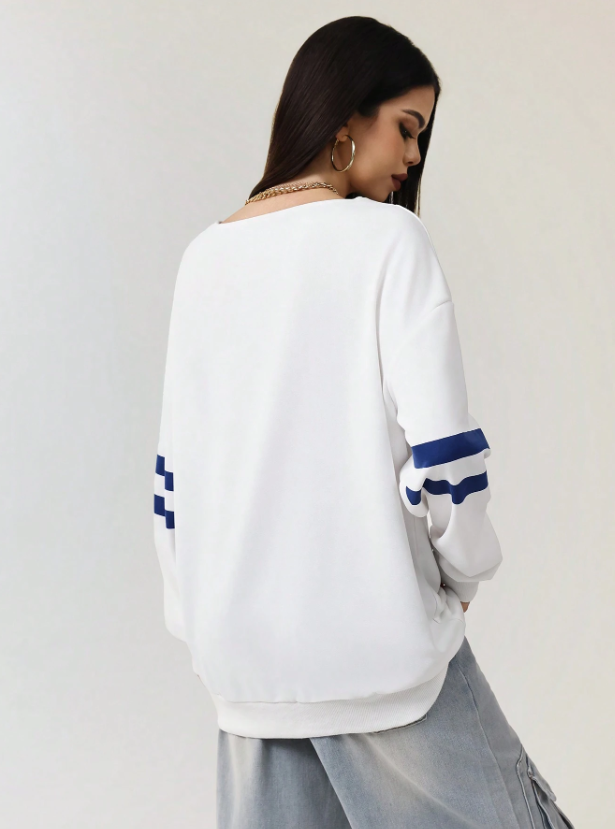 Color Block Number Print Sweatshirt
