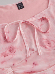 Tie Dye Knot Front Flounce Sleeve Crop Top