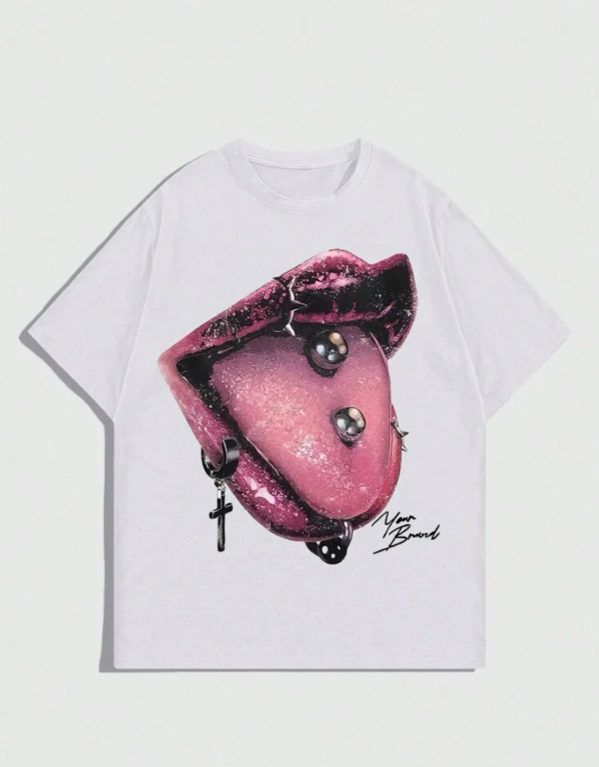 Lip Printed Short Sleeve T-Shirt