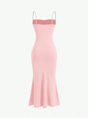 Solid Color Pleated Mermaid Hem Spaghetti Strap Dress