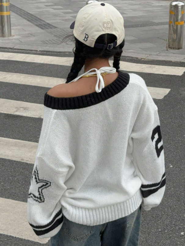 V-Neck Graphic Sweater