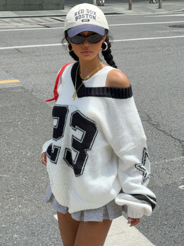 V-Neck Graphic Sweater