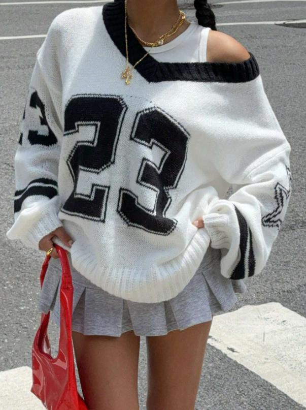V-Neck Graphic Sweater
