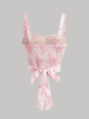 Vintage Floral Bow Knot Top and Skirt Set