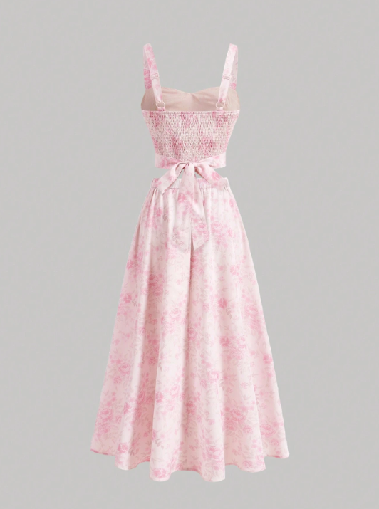 Vintage Floral Bow Knot Top and Skirt Set