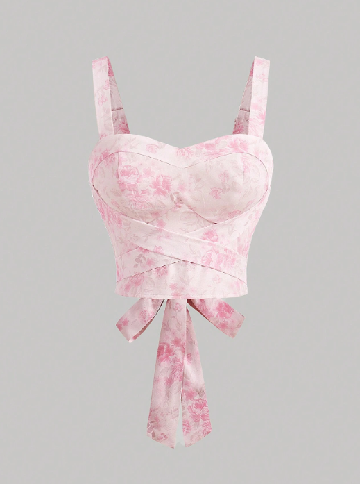 Vintage Floral Bow Knot Top and Skirt Set