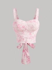 Vintage Floral Bow Knot Top and Skirt Set