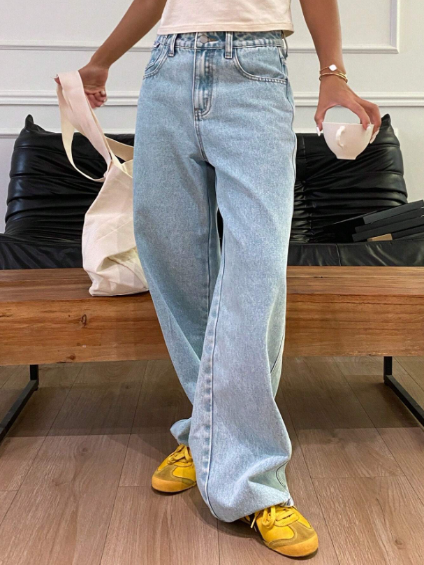 Casual Straight Leg Jeans With Washing Effect