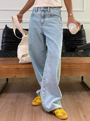 Casual Straight Leg Jeans With Washing Effect
