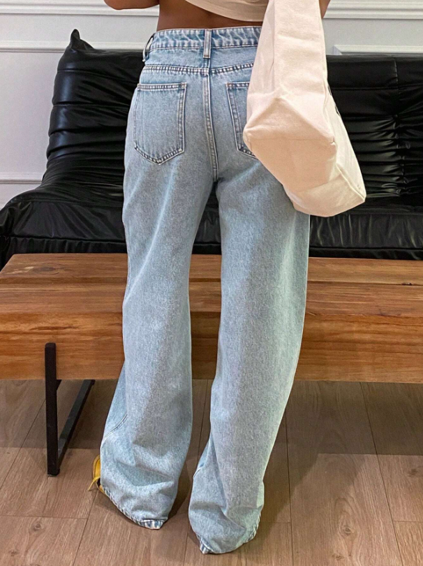 Casual Straight Leg Jeans With Washing Effect