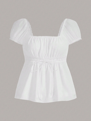 Square Neck Puff Sleeve Tie Front Top