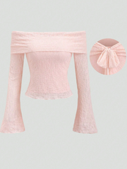 Off Shoulder Bow Tie Lace Blouse