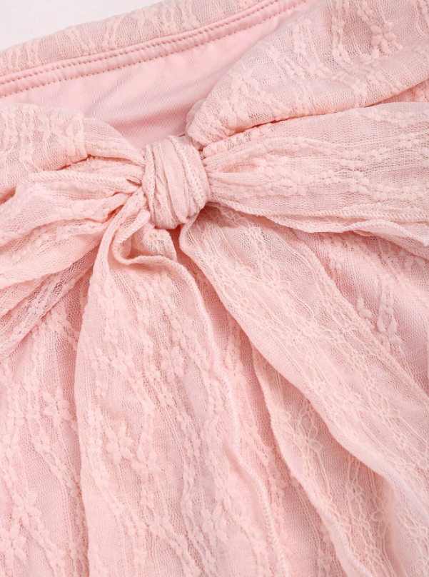 Off Shoulder Bow Tie Lace Blouse