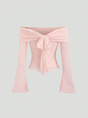 Off Shoulder Bow Tie Lace Blouse