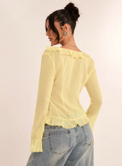 Asymmetrical Ruffle Placket Extra-Long Sleeves Shirt